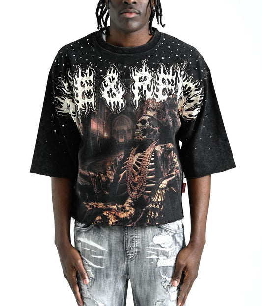 TAKER MEN'S RISE & REIGN CROPPED T-SHIRT BLACK