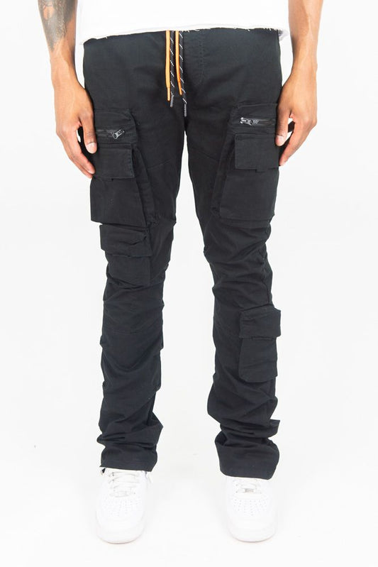 ROAR MEN'S FINE TWILL CARGO PANTS BLACK 4163-432