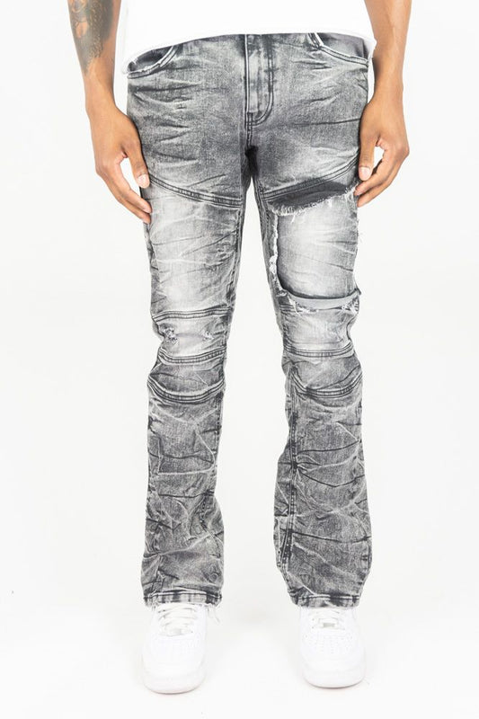 ROAR MEN'S WASHED STACKED DENIM JEANS BLACK SAND 4163-442