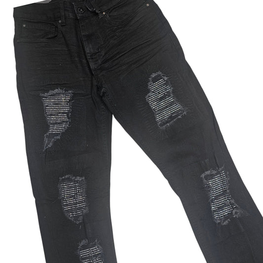 M SOCIETY MENS FLARE FIT RHINESTONES JEANS JET BLACK MS-80419