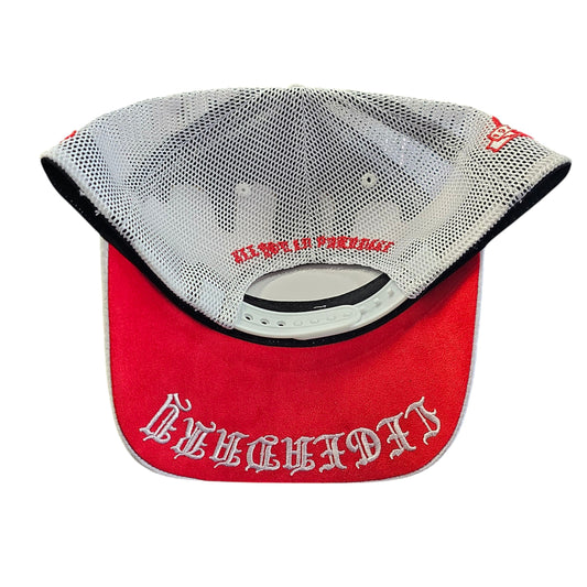HUDSON SUEDE TRUCKER HAT WHITE & RED