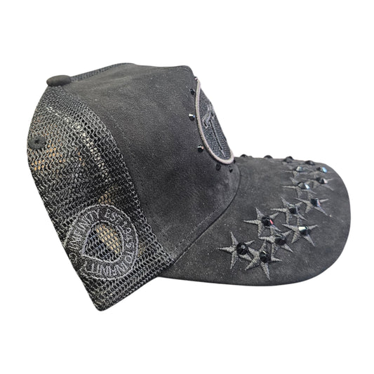 HUDSON SUEDE TRUCKER HAT WITH RHINESTONES BLACK