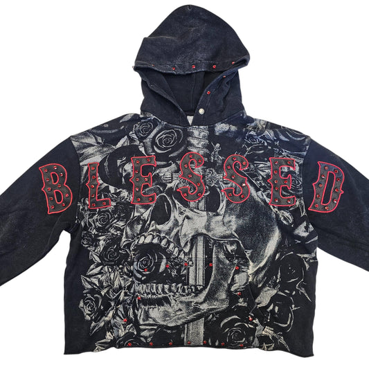 TAKER BLESSED CROPPED OVERSIZED HOODIE BLACK