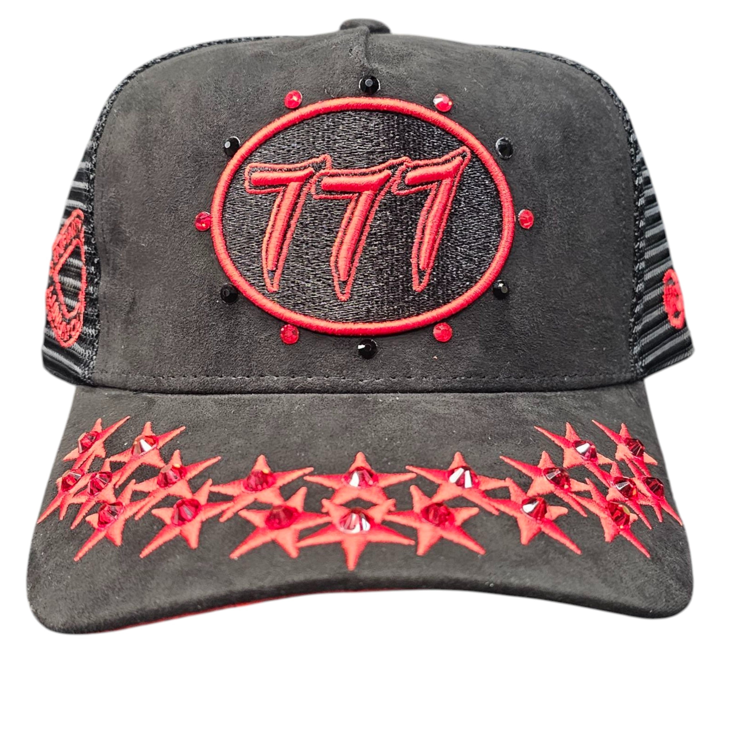 HUDSON SUEDE TRUCKER HAT WITH RHINESTONES BLACK/RED – ROS 3