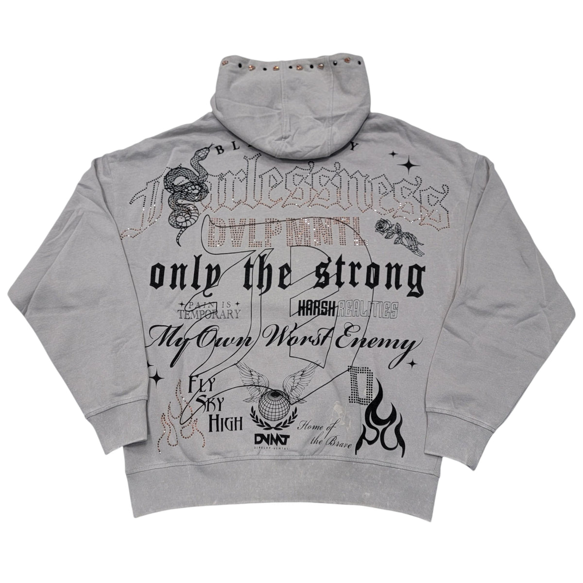 REBEL FEARLESSNESS MENS OVERSIZED HOODIE GREY