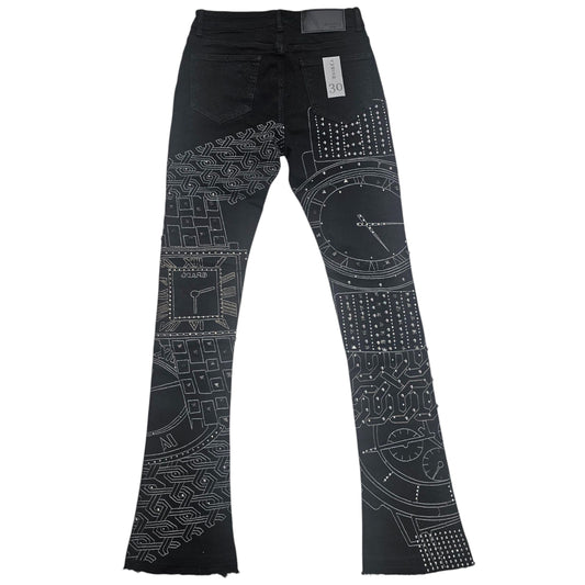 WAIMEA MEN'S STATCKED JEANS STUDS AND CLOCKWORK BLACK M8504D