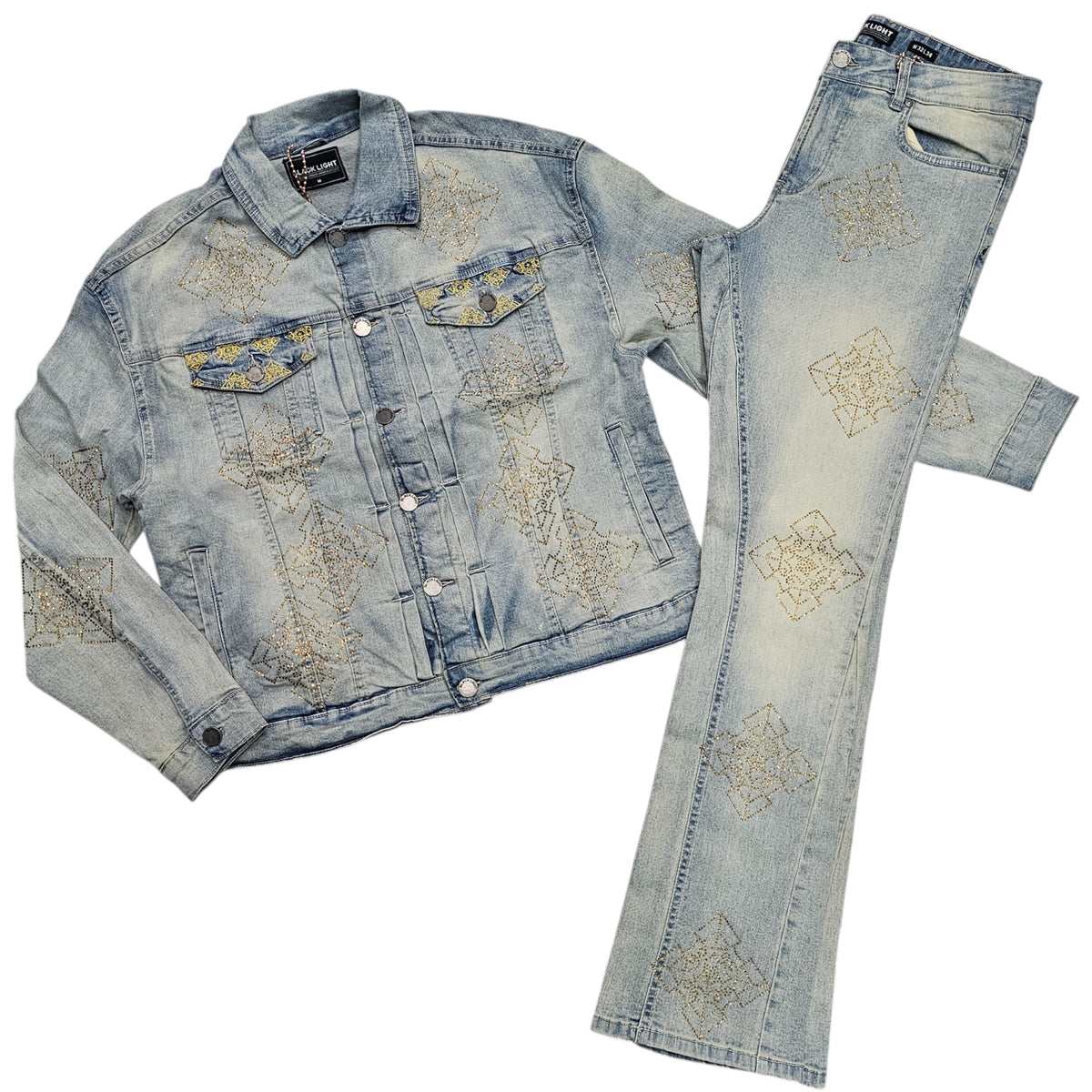 BLACK LIGHT MEN'S STACKED JEANS WITH RHINESTONES SAHARA 80508