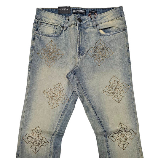 BLACK LIGHT MEN'S STACKED JEANS WITH RHINESTONES SAHARA 80508