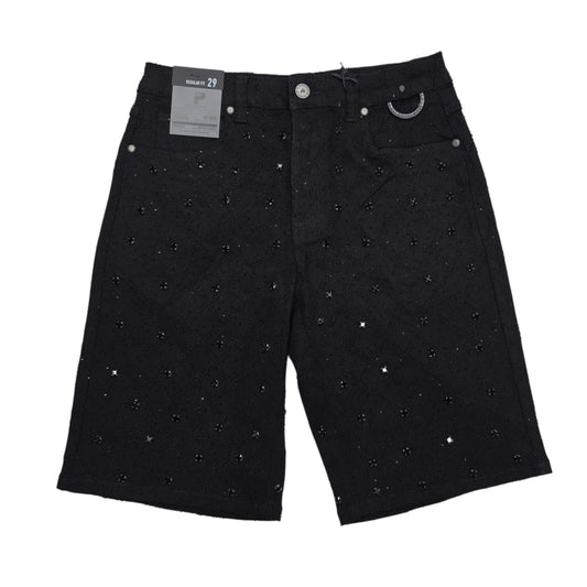 PUBLIC MEN'S RHINESTONE SHORTS JET BLACK
