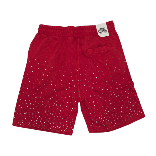 REBEL MINDS MEN'S SHORTS VINTAGE WASH WITH RHINESTONES RED