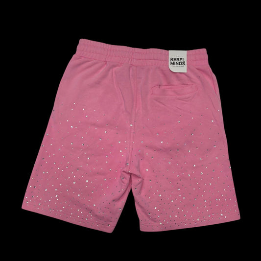 REBEL MINDS MEN'S SHORTS VINTAGE WASH WITH RHINESTONES PINK