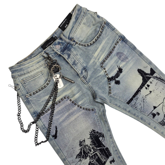 MAX KROME MEN'S FLARE FIT ART WORK & STUDS KR-3047 TINT