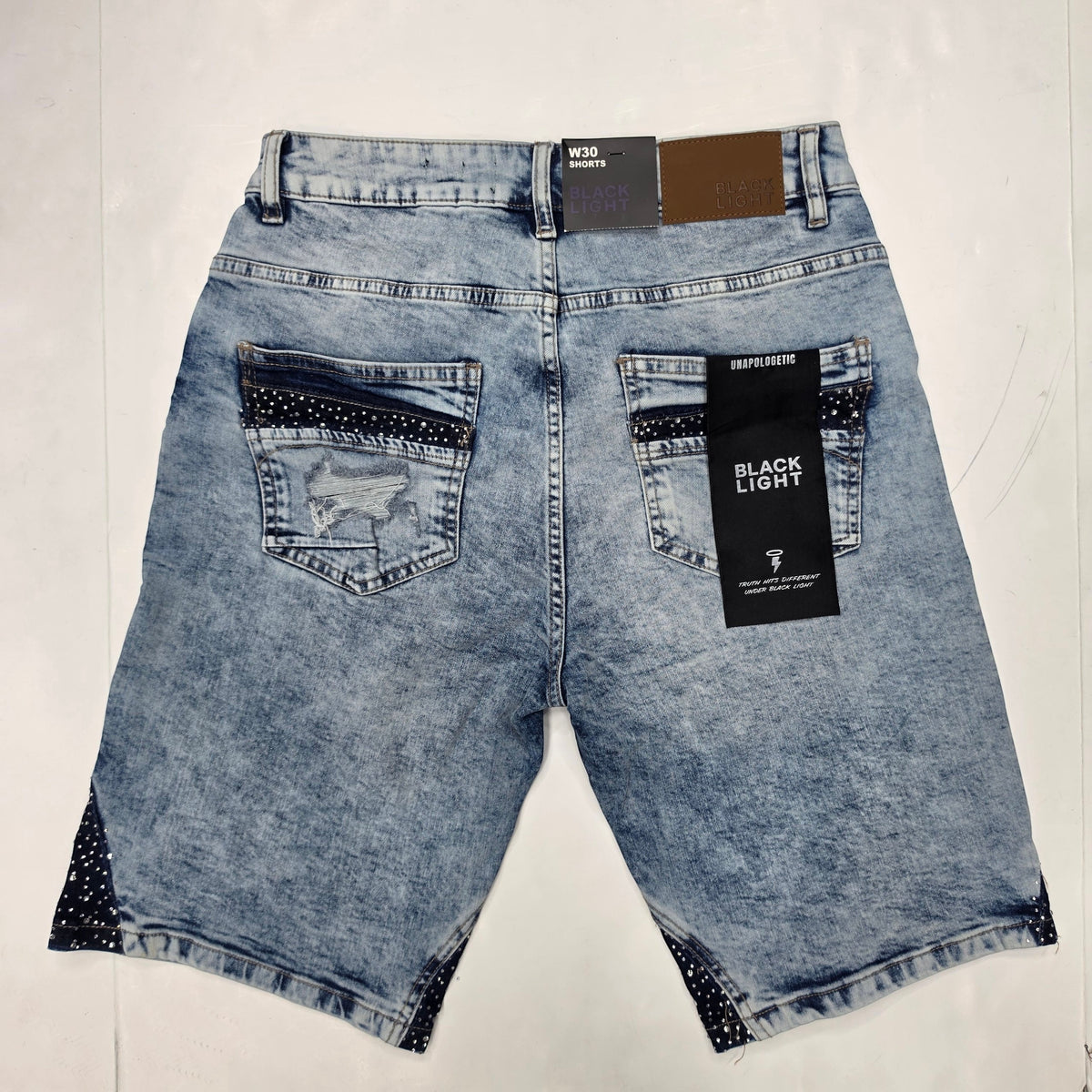 BLACK LIGHT MEN'S DENIM SHORT RHINESTONE 26537 SKY BLUE