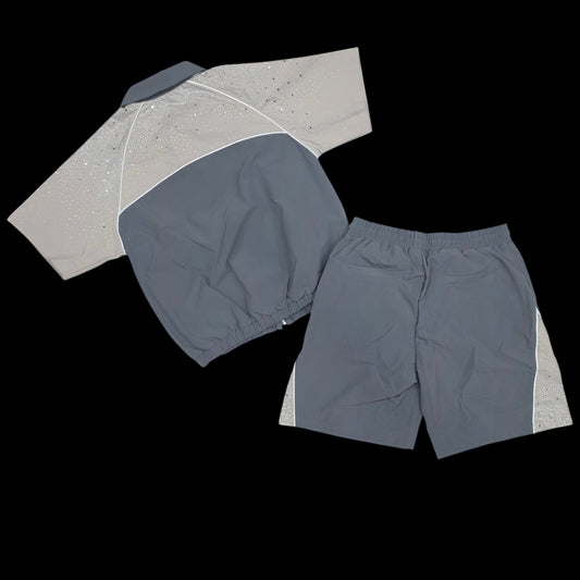 KINDRED MEN'S RHINESTONE NYLON SHORT SET STONE GREY/KHAKI 2236S