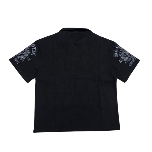 MAJESTIK MEN'S RHINESTONE GRAPHIC ZIP POLO SHIRT