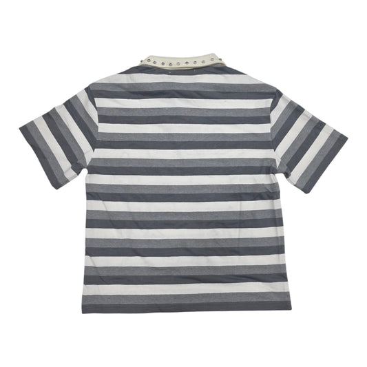 MAJESTIK MEN'S RHINESTONE STRIPED POLO SHIRT GREY