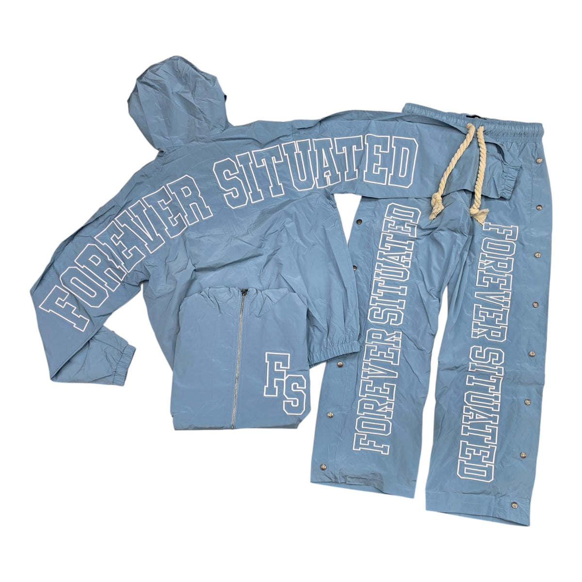 MEN’S FOREVER SITUATED SNAP-SIDE NYLON TRACKSUIT BABY BLUE