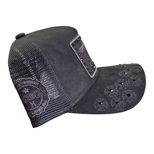 HUDSON SUEDE 777 TRUCKER HAT WITH RHINESTONES BLACK