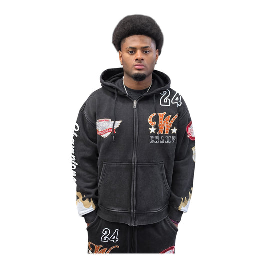 COPPER RIVET MEN’S CHAMPIONS ZIP-UP SWEATSUIT BLACK