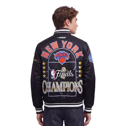 NEW YORK KNICKS 2026 NBA CHAMPIONSHIP MEN'S SATIN JACKET BLACK