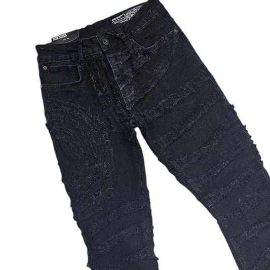 M SOCIETY MENS FLARE STACKED FIT DENIM PANTS JET BLACK MS-80375
