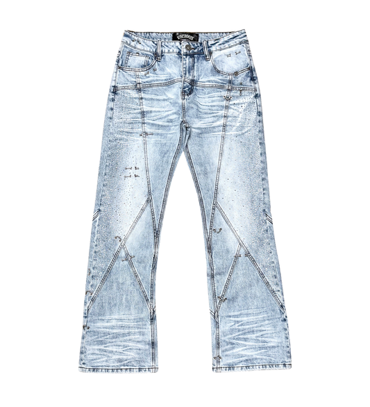 VICIOUS MEN'S EMBELLISHED RHINESTONE WESTERN FIT DENIM / RELAXED FLARED FIT