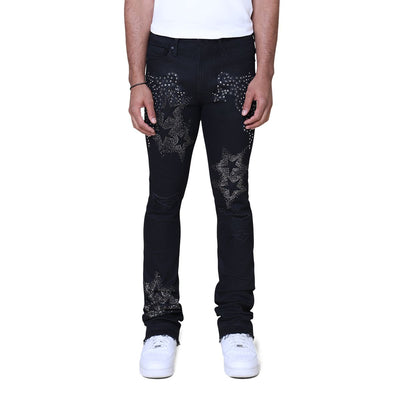 SMOKE RISE STAR RHINESTONE STACKED JEANS BLACK 25630