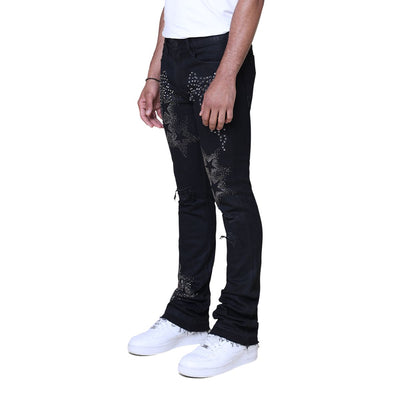 SMOKE RISE STAR RHINESTONE STACKED JEANS BLACK 25630