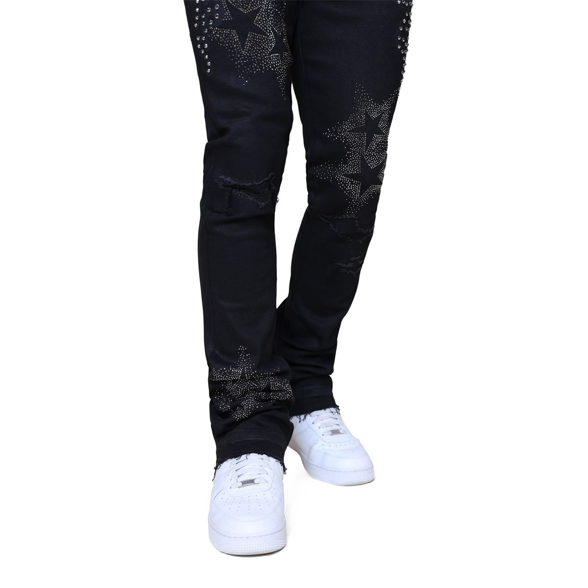 SMOKE RISE STAR RHINESTONE STACKED JEANS BLACK 25630