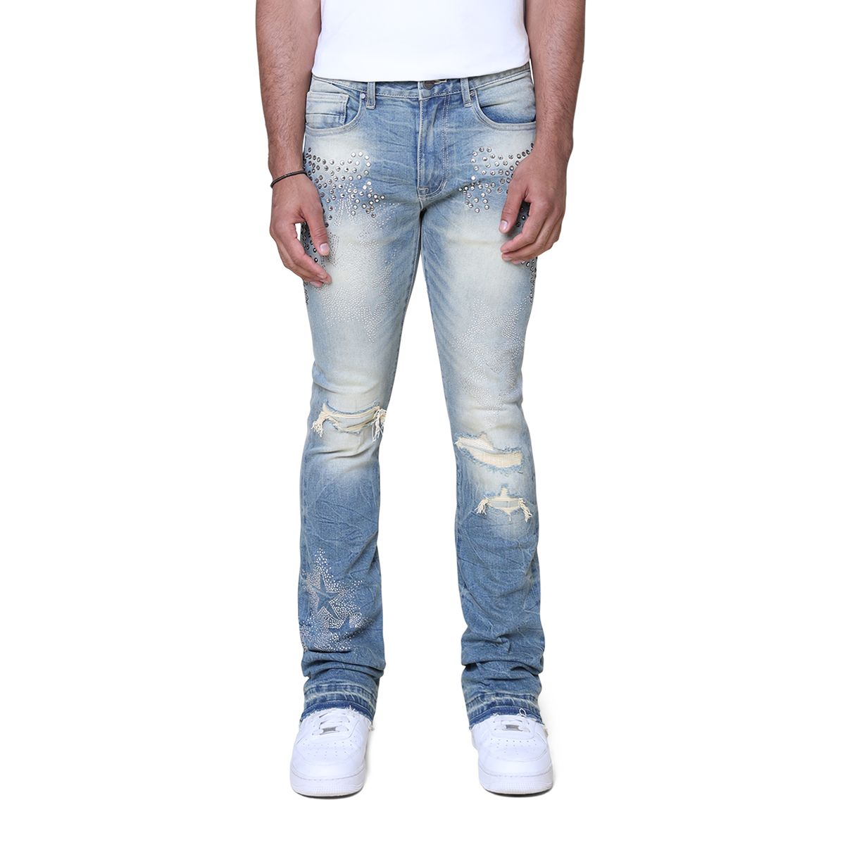 SMOKE RISE STAR RHINESTONE STACKED JEANS 25630