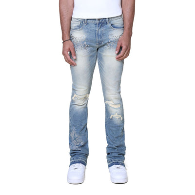 SMOKE RISE STAR RHINESTONE STACKED JEANS 25630