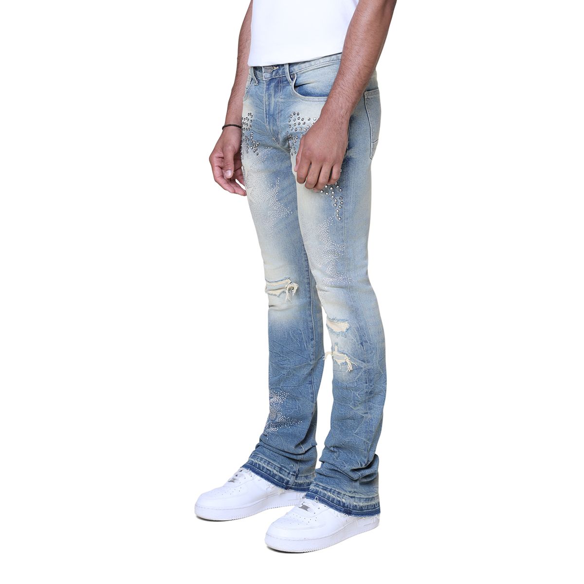SMOKE RISE STAR RHINESTONE STACKED JEANS 25630