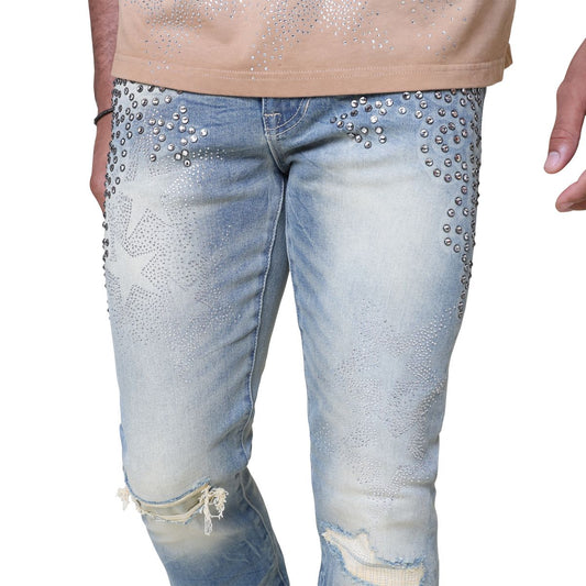 SMOKE RISE STAR RHINESTONE STACKED JEANS 25630