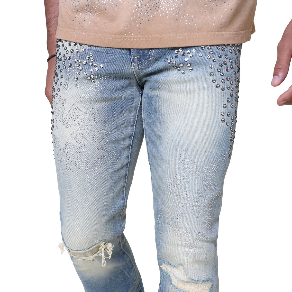 SMOKE RISE STAR RHINESTONE STACKED JEANS 25630