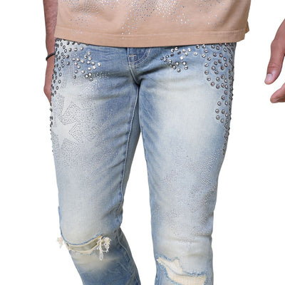 SMOKE RISE STAR RHINESTONE STACKED JEANS 25630