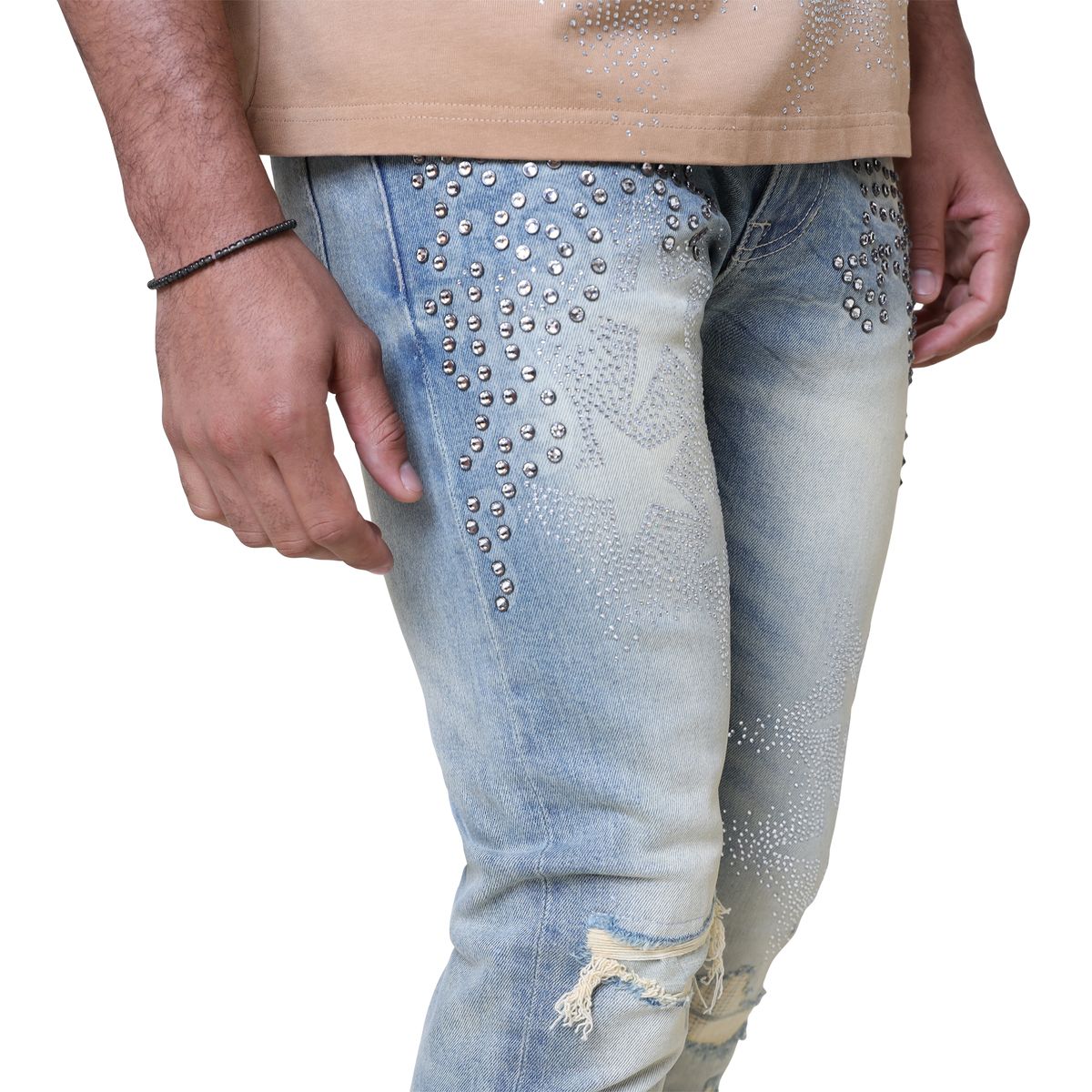SMOKE RISE STAR RHINESTONE STACKED JEANS 25630