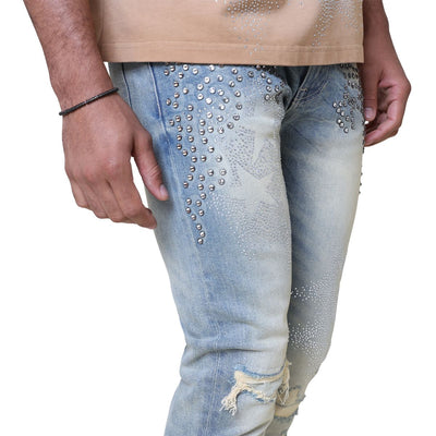SMOKE RISE STAR RHINESTONE STACKED JEANS 25630