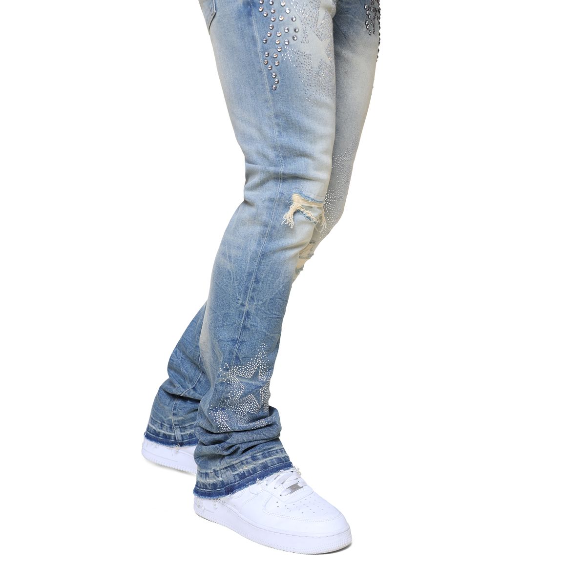 SMOKE RISE STAR RHINESTONE STACKED JEANS 25630