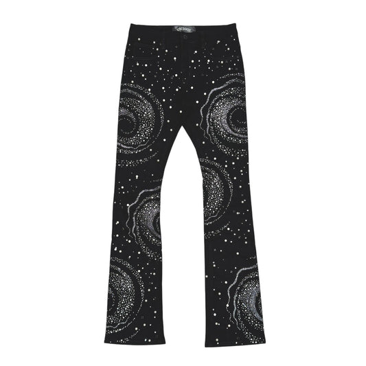 VICIOUS MEN'S EMBELLISHED RHINESTONE STACKED DENIM VC1004 BLACK