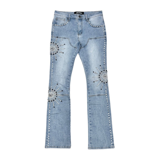 VICIOUS MEN'S EMBELLISHED RHINESTONE FLARE DENIM VC1015