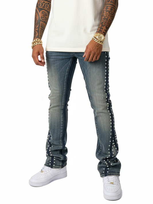 VICIOUS MEN'S PEARL MUD WASH FLARE DENIM