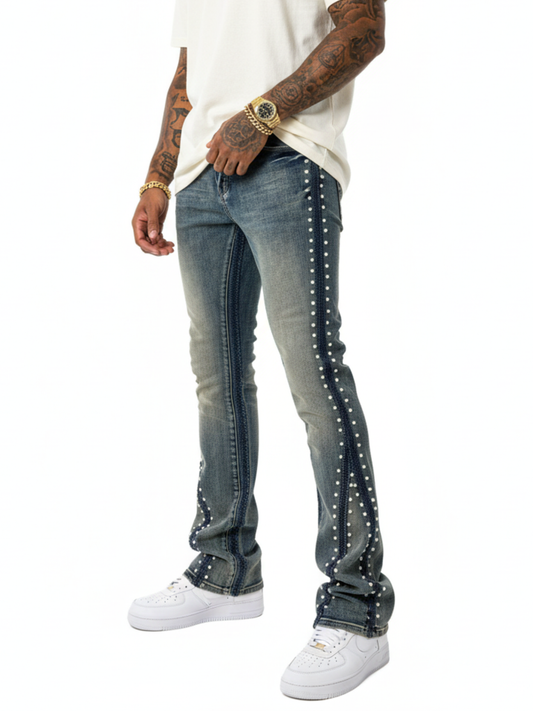 VICIOUS MEN'S PEARL MUD WASH FLARE DENIM