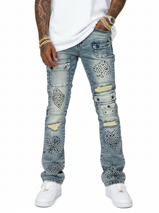 VICIOUS MEN'S CARGO LUCKY SEVEN FLARE DEMIN
