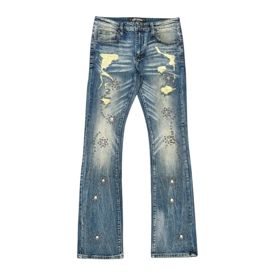 VICIOUS MEN'S EMBELLISHED FLARE DENIM LIGHT STUDS VC1045
