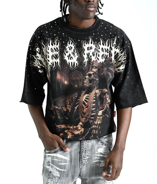 TAKER MEN'S RISE & REIGN CROPPED T-SHIRT BLACK
