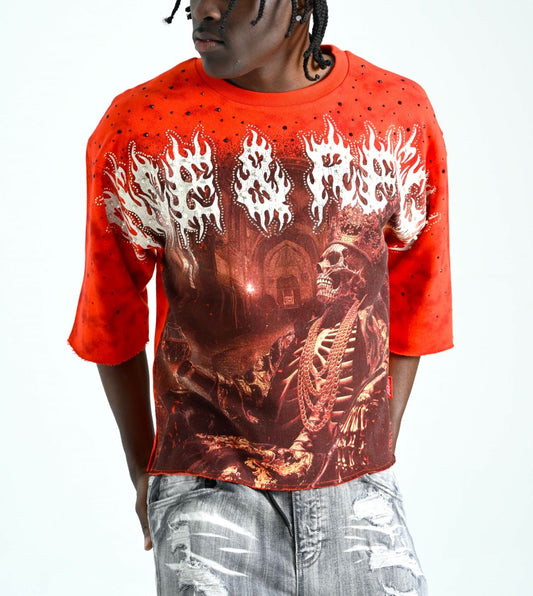 TAKER MEN'S RISE & REIGN CROPPED T-SHIRT RED
