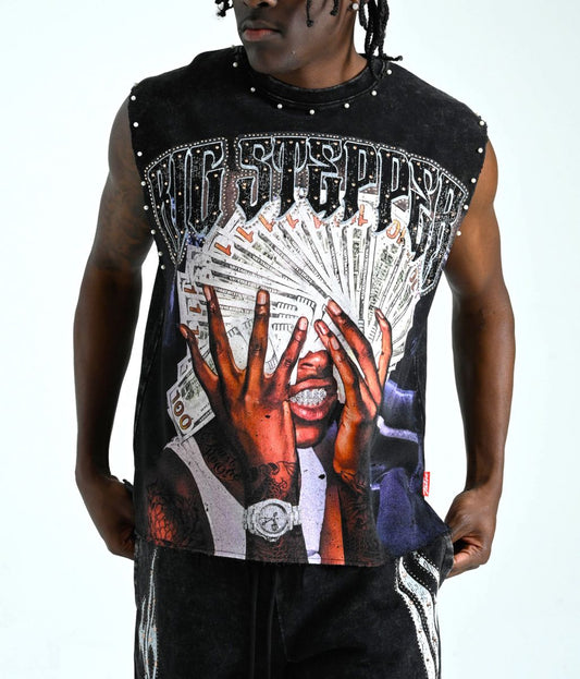 TAKER MEN'S BIG STEPPER RAW EDGE SLEEVELESS T-SHIRT BLACK