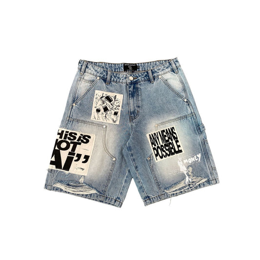 MIXED EMOTIONS MEN'S BLUE 'AI' DENIM CARPENTER SHORTS