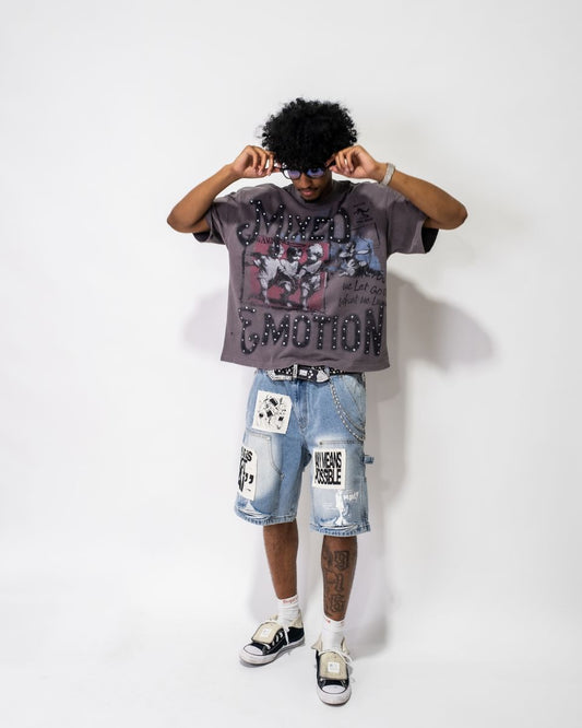 MIXED EMOTIONS MEN'S BLUE 'AI' DENIM CARPENTER SHORTS