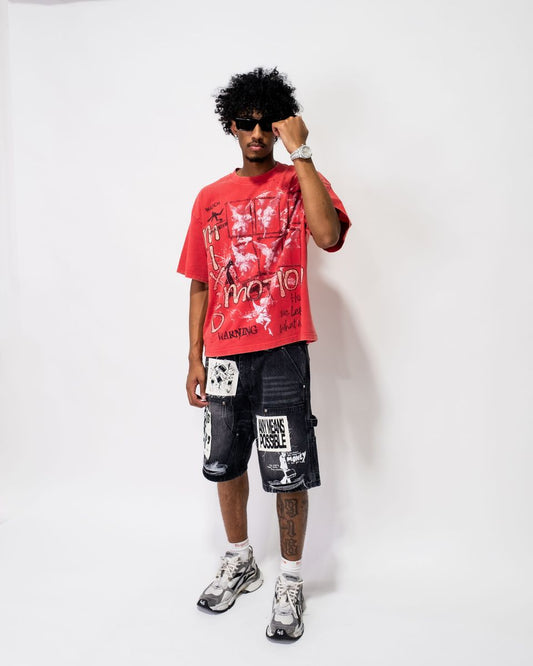 MIXED EMOTIONS MEN'S BLACK 'AI' DENIM CARPENTER SHORTS
